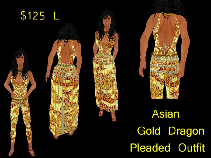Asian Gold Dragon Pleated Outfit