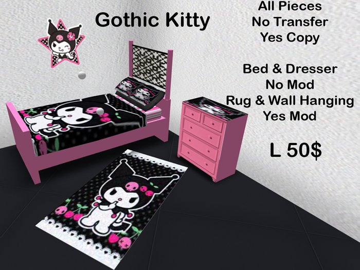 GIRLS GOTHIC KITTY BED SET 