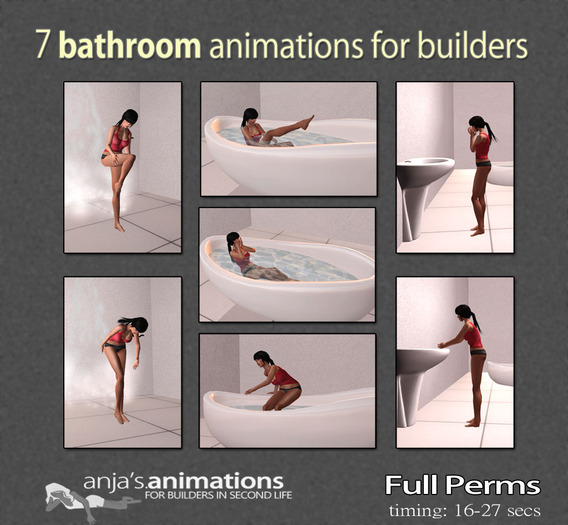 (For Builders) 7 Full Perms Bathroom Animations - Bathing / Shower