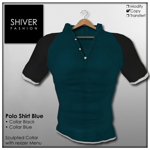 Shiver - Polo Shirt Blue with 2 sculpted Collars