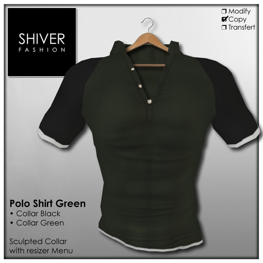 Shiver - Polo Shirt Green with 2 sculpted Collars