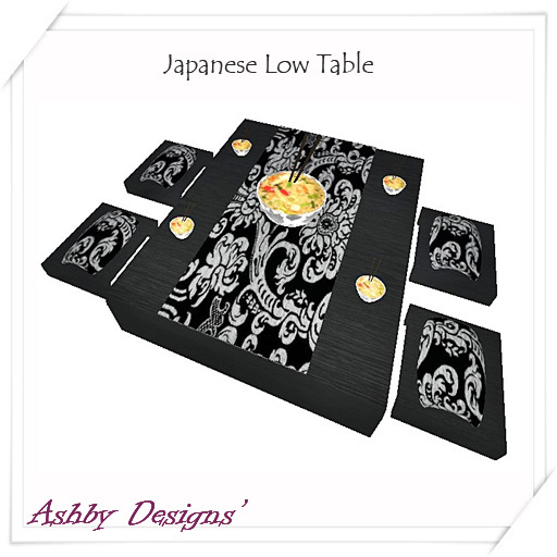Japanese low table with bowls and chop sticks