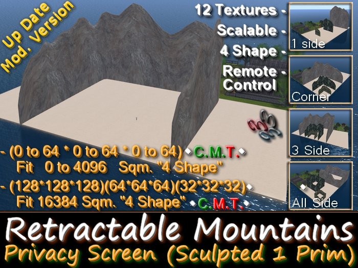 333 - Retractable Mountains - Sculpted Privacy Screen (ONE PRIM)