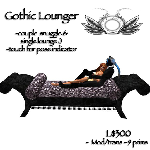 Lounger - Gothic black and skull fabric