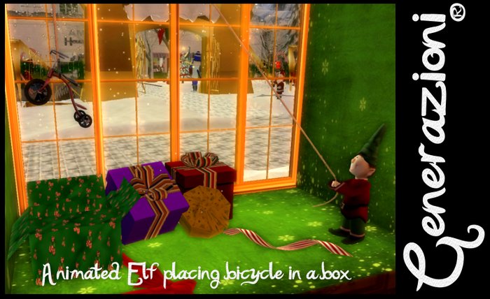 50% Off Animated Elf Placing Bicycle In A Box
