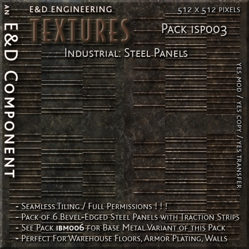 Second Life Marketplace - [ISP003] 6 Bevel-Edged Steel Panels with ...