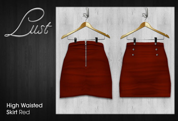 Lust - High Waisted Skirt Buttons & Zipped - Red