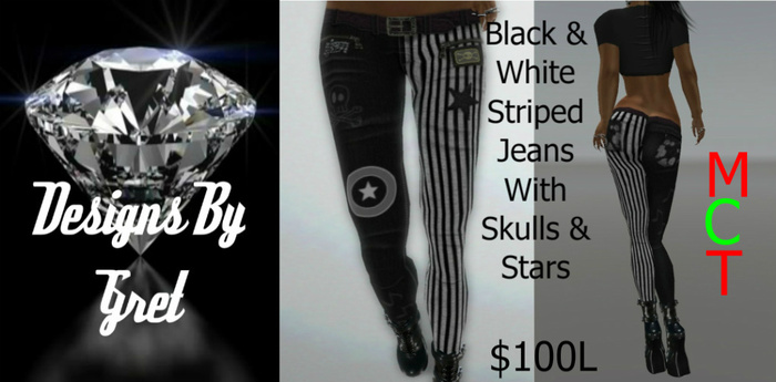 B&W Striped Jeans w/ Skulls&Stars