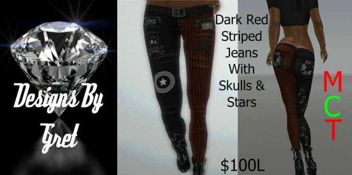 Dark Red Striped Jeans w/ Skulls&Stars