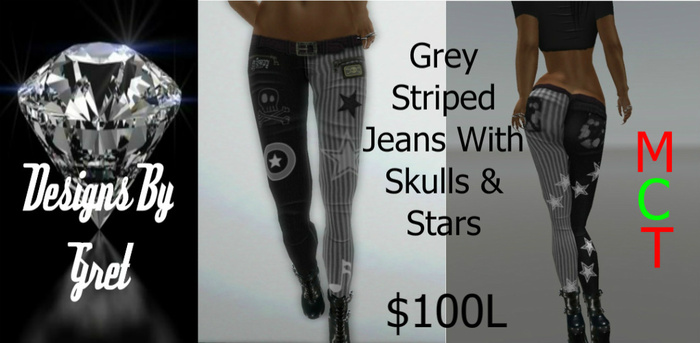 Grey Striped Jeans w/ Skulls&Stars