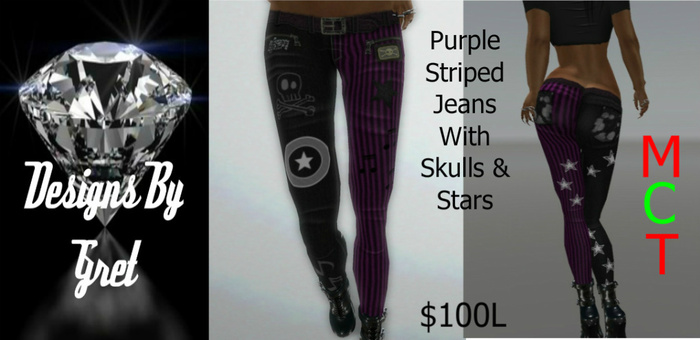 Purple Striped Jeans w/ Skulls&Stars