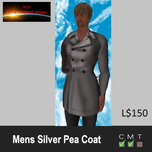 Mens Silver Pea Coat
