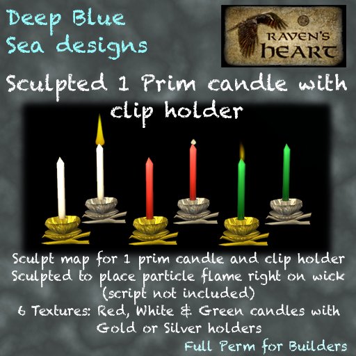 *RH* & DBS sculpted 1 prim candle w clip holder (crated) 