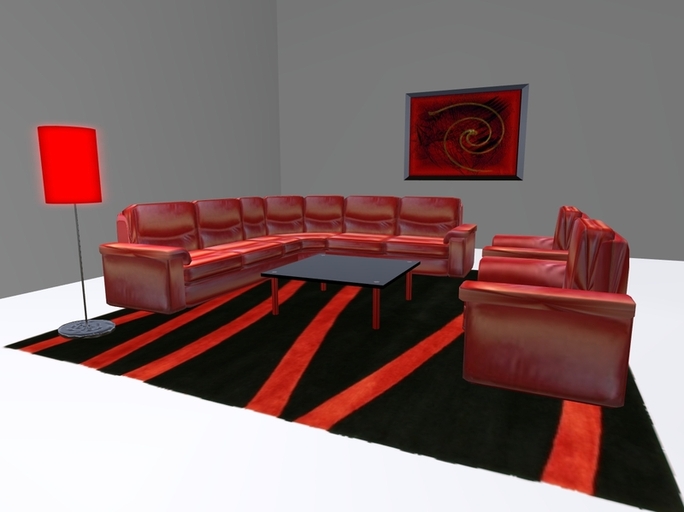 <CG> Sectional Couch set ( Red Leather )