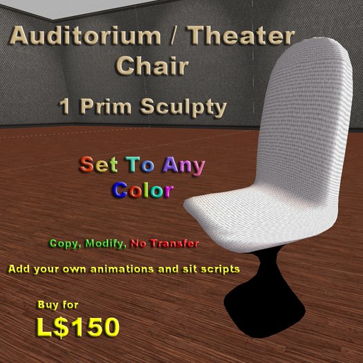 Auditorium / Theater Chair - 1 Prim Sculpty