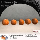 5 sculpted Pumpkins in line (all in only one 1 prim)