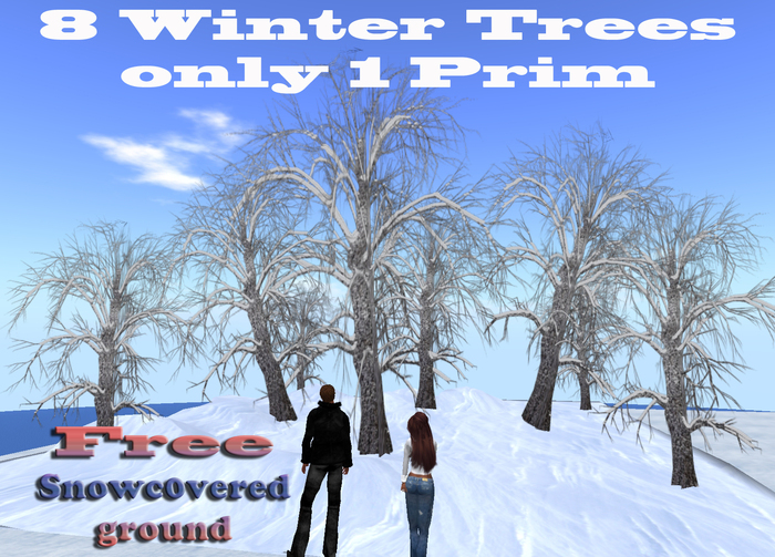 Winter Trees 8 RANDOMLY grow trees for 1 Prim w/ 16 Textures &Two Bonuses (L$99 value) During PROMO it's ONLY L$299!