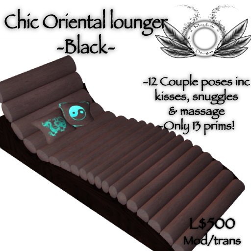 Chic oriental lounger - Black silk - inc 12 couple poses & animations