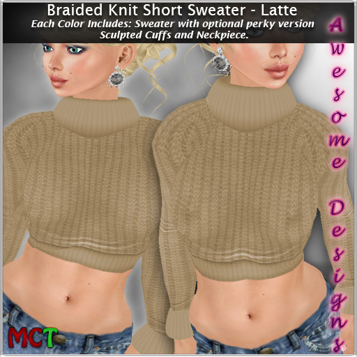 *Awesome Designs Braided Knit Sweater In Latte