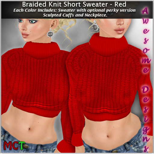 *Awesome Designs Braided Knit Sweater In Red