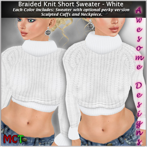 *Awesome Designs Braided Knit Sweater In White