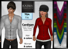 Karma Template - TGA - Cardigan for Man & Woman - 14 Colors - High detailled Texture 1024 px