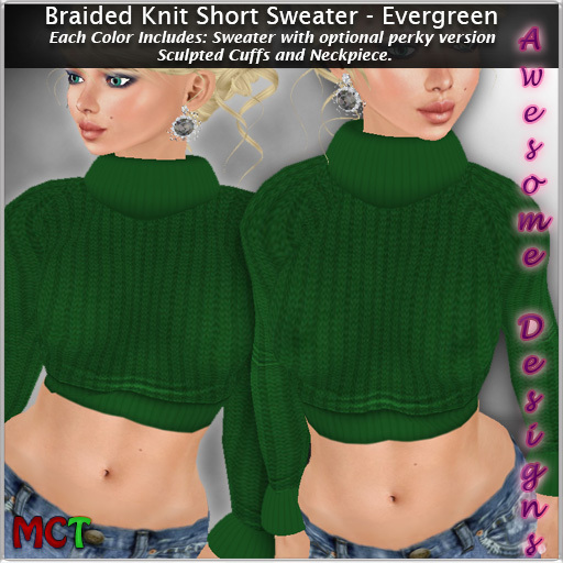 *Awesome Designs Braided Knit Sweater In Evergreen
