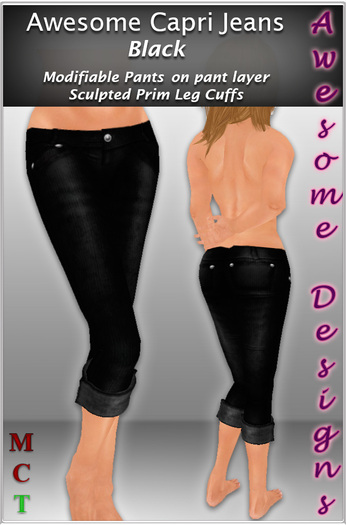 *Awesome Designs Capri Jeans In Black