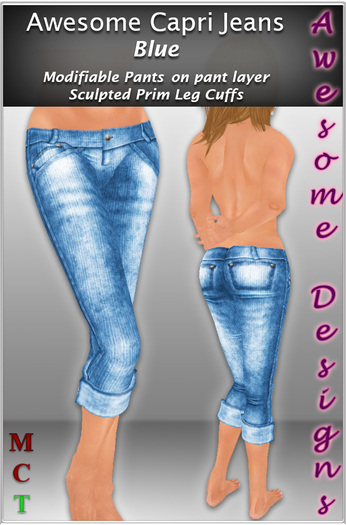 *Awesome Designs Capri Jeans In Blue