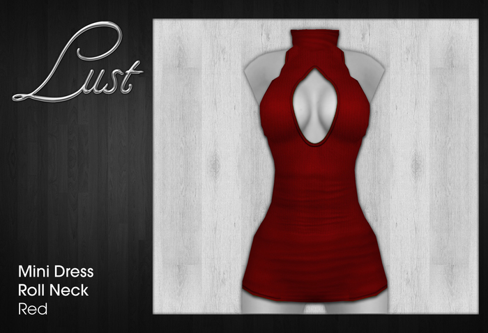 Lust - Red Wine - Mini Dress Roll Neck