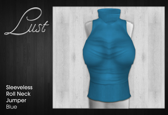 Lust - Blue - Sleeveless Roll Neck Sweater