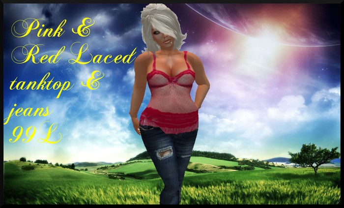 Pink & Red Laced tank & jeans