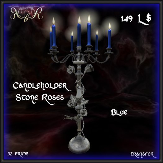 Roses by Res- Candle Holder Stone Roses Blue (giftbox)