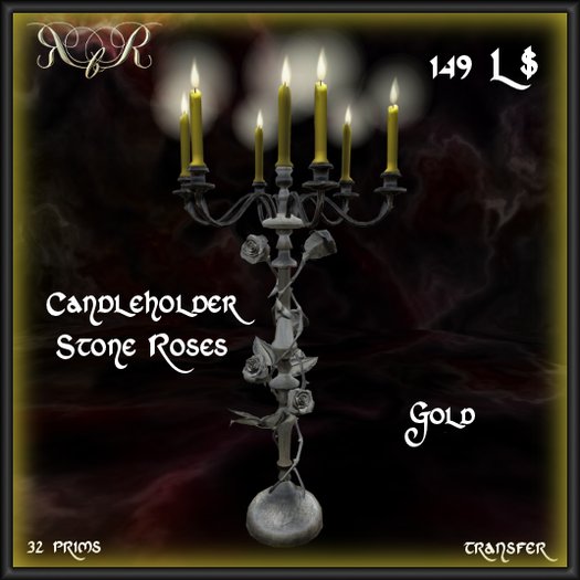 Roses by Res- Candle Holder Stone Roses Gold (giftbox)