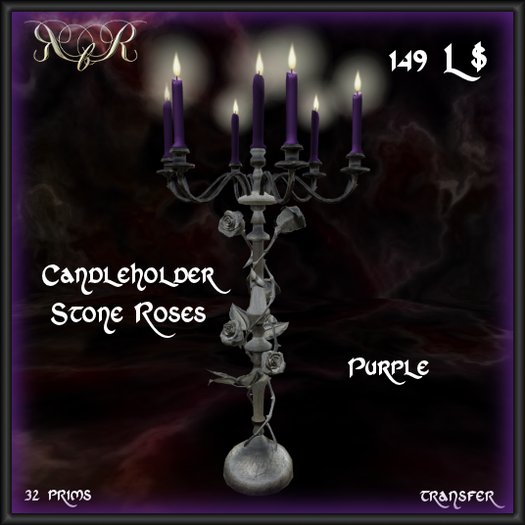 Roses by Res- Candle Holder Stone Roses Purple (giftbox)