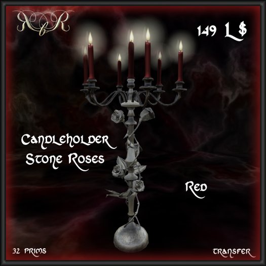 Roses by Res- Candle Holder Stone Roses Red (giftbox)