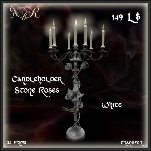 Roses by Res- Candle Holder Stone Roses White (giftbox)