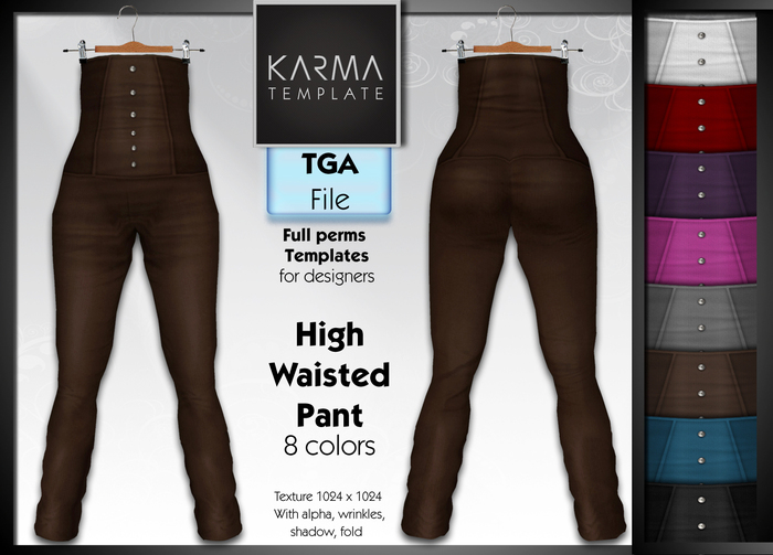 Karma Template - TGA - High Waisted Pant - 8 Colors - High detailled Texture 1024 px