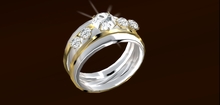 Troymart Silver Gold Diamond Grand Empress  Right Hand Ring  - Gem Color Change