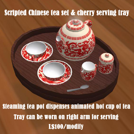 MNM - Scripted Chinese tea set & cherry tray -  red - (boxed)