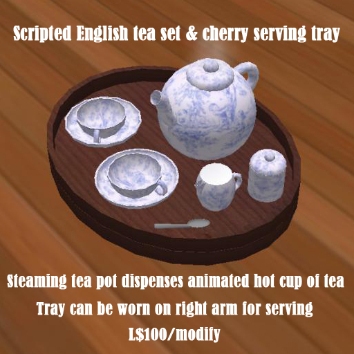 MNM - Scripted English tea set & cherry tray -  blue - (boxed)
