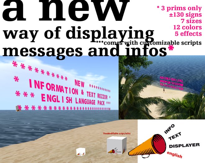 Letters & Information Rezzer (customizable, ONLY 3 PRIMS)