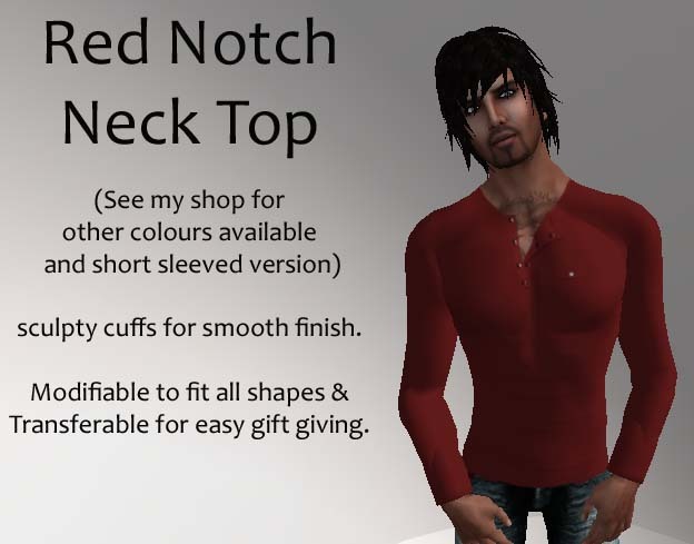 Red Notch Neck Long Sleeved Top, sculpty cuffs