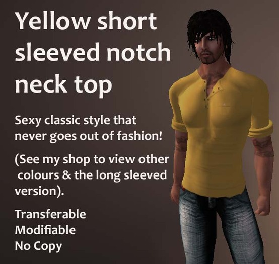 Yellow Short Sleeved Notch Neck Top