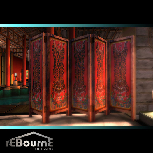 reBourne - Tibet Room divider - MESH Antique wooden privacy dressing room boudoir with tiger design on. Super low prim! 