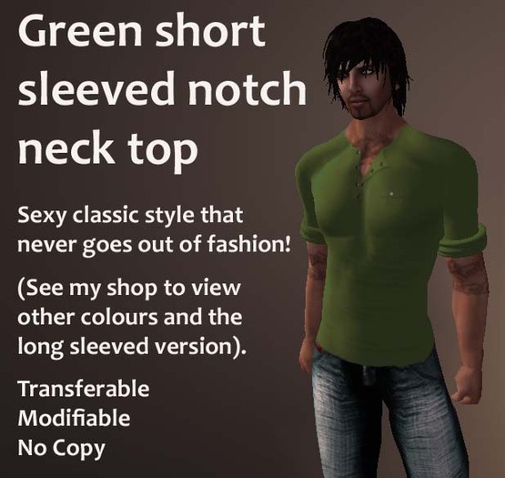 Green Short Sleeved Notch Neck Top