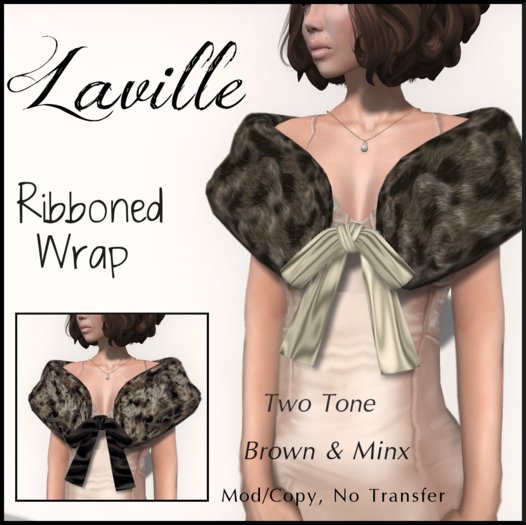 ! Laville !  Ribboned Fur Wrap - Brown & Minx