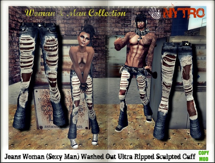 $$ - NyTrO - $$ Jeans Denim Woman Washed Out Ultra Ripped Low Rise Street Wear (Box)