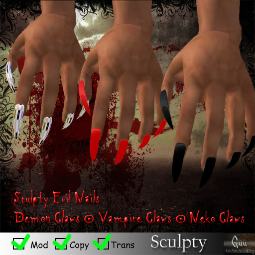 -=((Guu))=-Sculpty  Evil Nails [BOXED] Demon Claws ~ Vampire Claws ~ Neko Claws