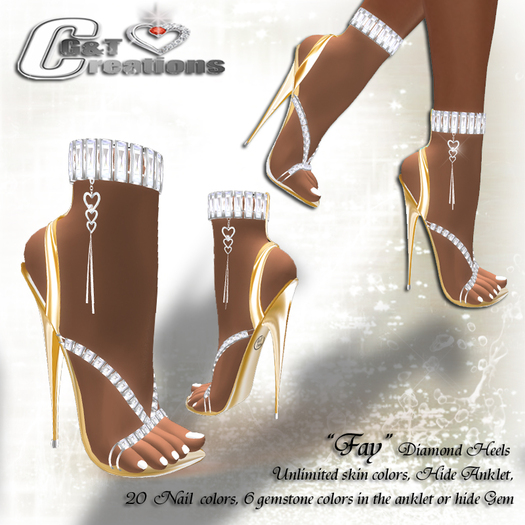 G&T Creations Fay  heels Gold metallic with gemstones and heart anklet